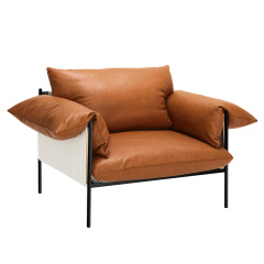 Italian minimalist cowhide sofa living room straight row designer leather light luxury villa Large floor, Single seat