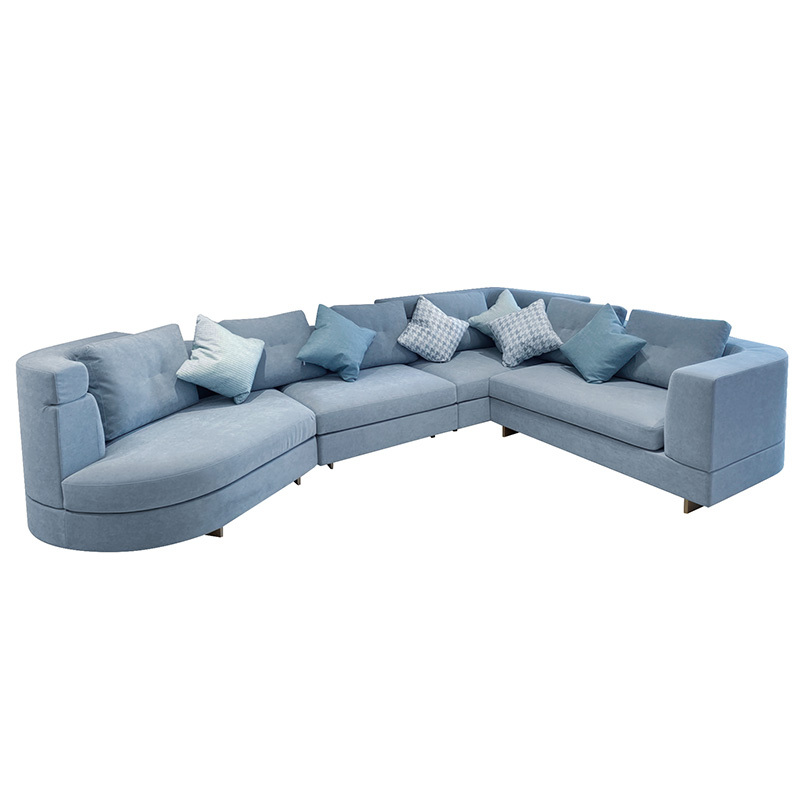 Italy Northern Europe high-end imported modern living room guest combination fabric sofa, 3 seats + corner seat + Curved 2 seats