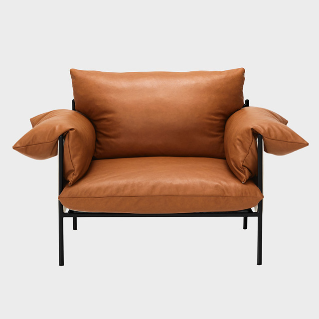 Italian minimalist cowhide sofa living room straight row designer leather light luxury villa Large floor, Single seat