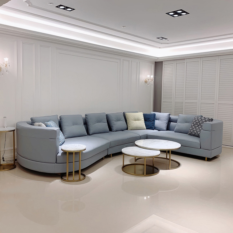 Italy Northern Europe high-end imported modern living room guest combination fabric sofa, 3 seats + corner seat + Curved 2 seats