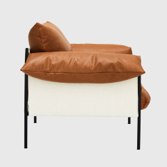 Italian minimalist cowhide sofa living room straight row designer leather light luxury villa Large floor, Single seat