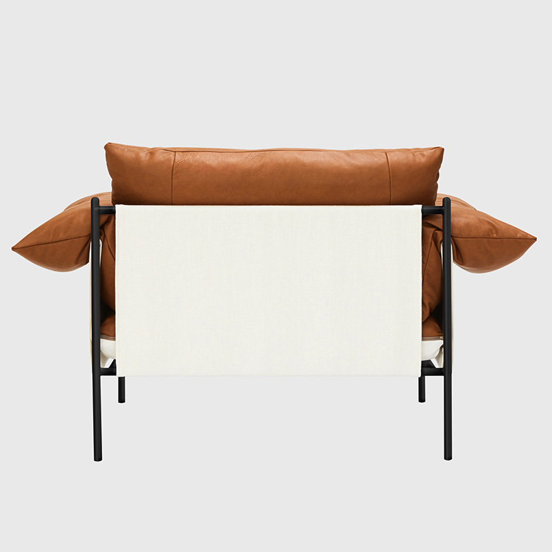Italian minimalist cowhide sofa living room straight row designer leather light luxury villa Large floor, Single seat