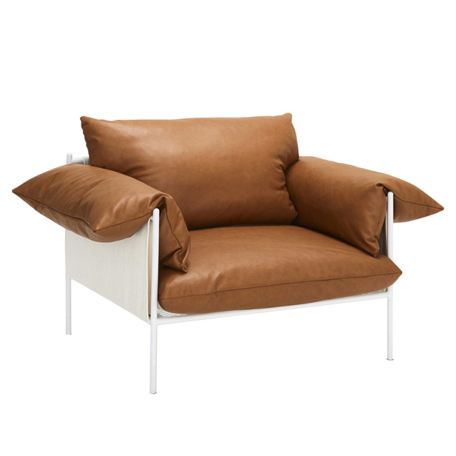 Italian minimalist cowhide sofa living room straight row designer leather light luxury villa Large floor, Single seat