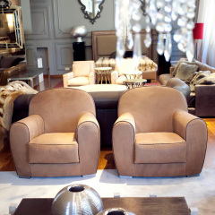 Italian minimalist cowhide sofa living room straight row designer leather light luxury villa Large floor, Single seat