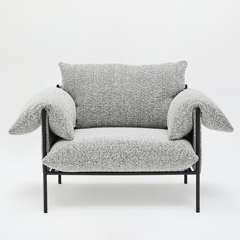 Italian minimalist sofa, living room row design, light luxury luxury villa leisure sofa, flocking fabric, single seat