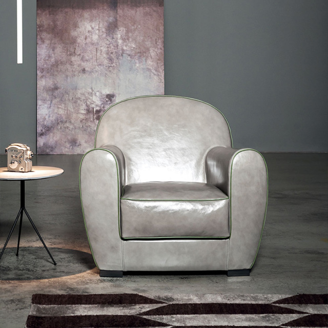 Italian minimalist cowhide sofa living room straight row designer leather light luxury villa Large floor, Single seat