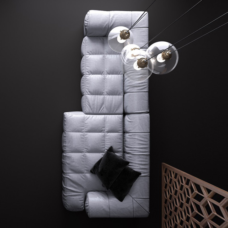 Modern simple armchair, Japanese light luxury sofa chair, leisure living room fabric sofa, multi-module multi-seat sofa，seater for 4