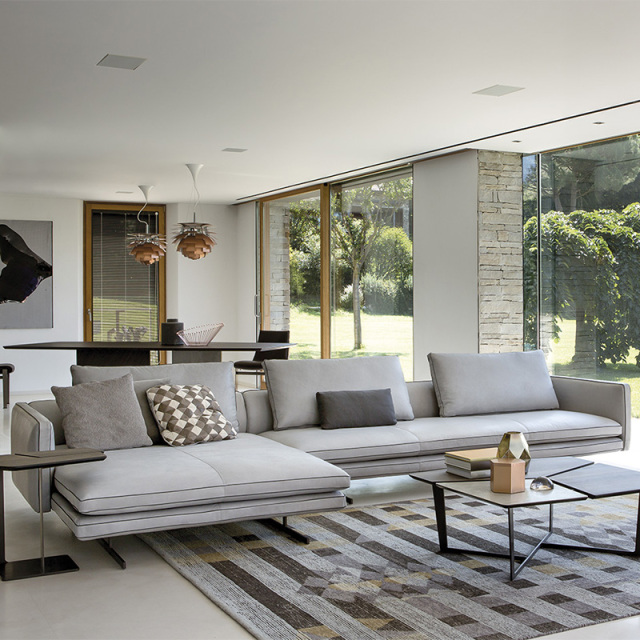Italian minimalist sofa living room straight row designer leather light luxury villa Large floor, 3 seats + chaise