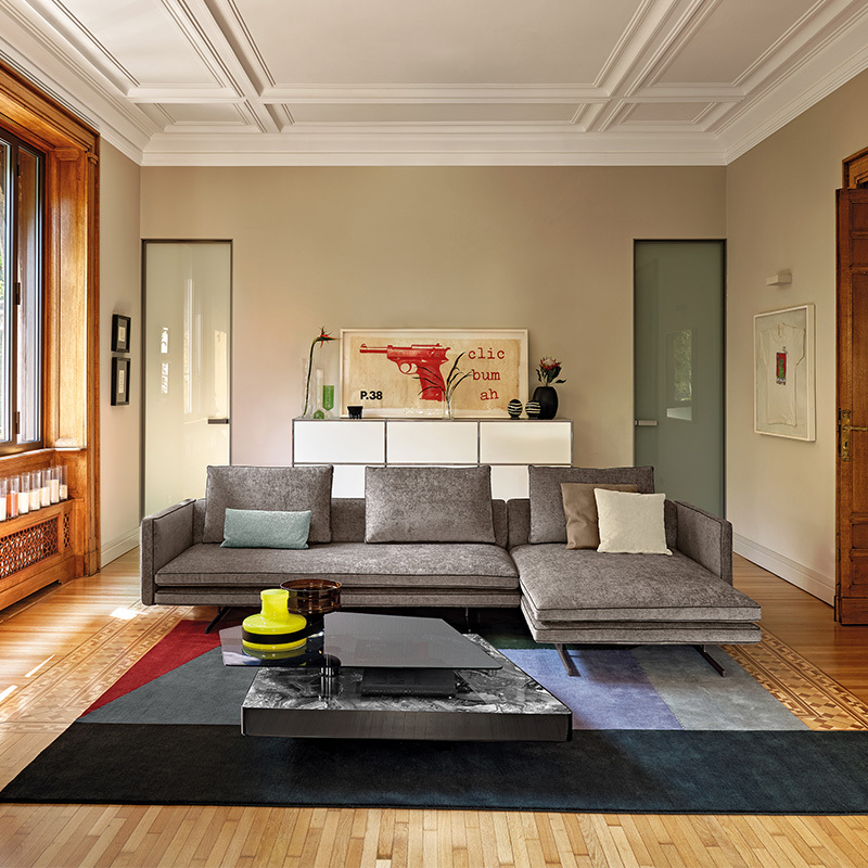 Italy Northern Europe high-end imported modern living room guest combination fabric sofa, 3 seats + chaise