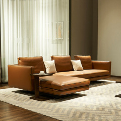 Italian minimalist sofa living room straight row designer leather light luxury villa Large floor, 3 seats + chaise