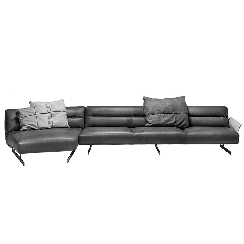Italian minimalist sofa living room straight row designer leather light luxury villa Large floor, 3 seats + chaise