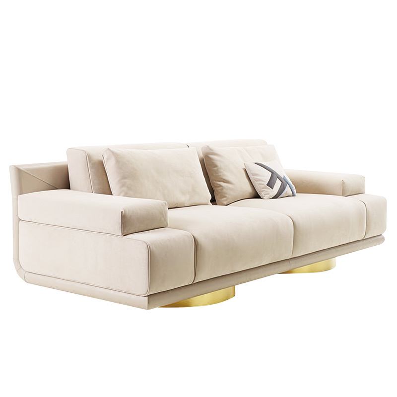 Nordic Italy light luxury simple metal stainless steel 2-seat sofa, post-modern velvet home art sofa chair