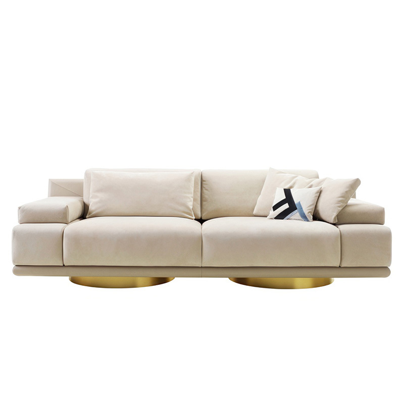 Nordic Italy light luxury simple metal stainless steel 2-seat sofa, post-modern velvet home art sofa chair