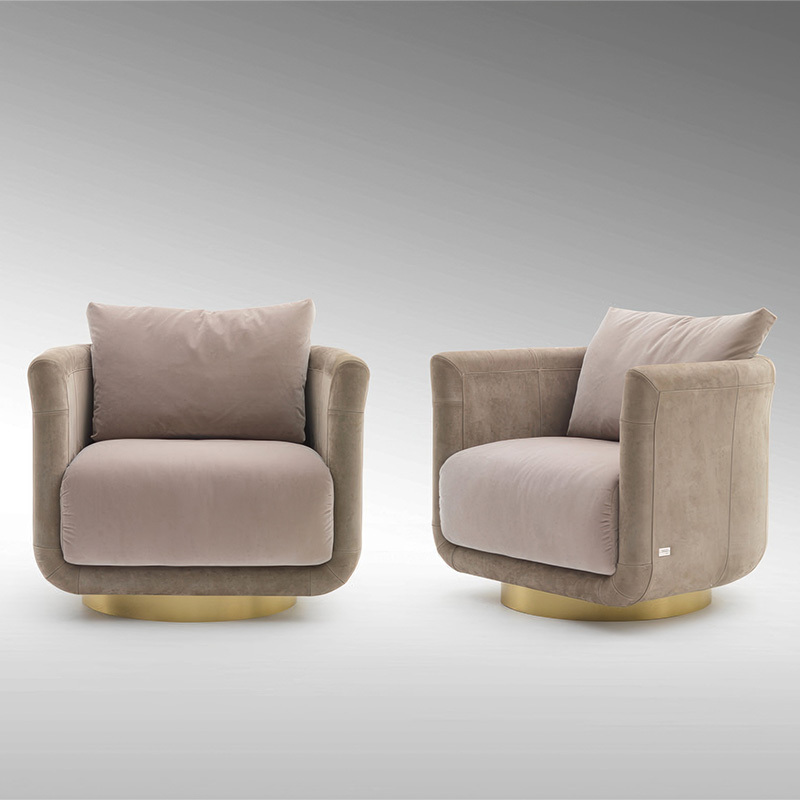Nordic Italian light luxury simple metal stainless steel single sofa, post-modern flannelette home art sofa chair