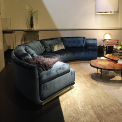 Nordic Italy light luxury simple metal stainless steel 4-seat sofa, postmodern velvet home art sofa chair