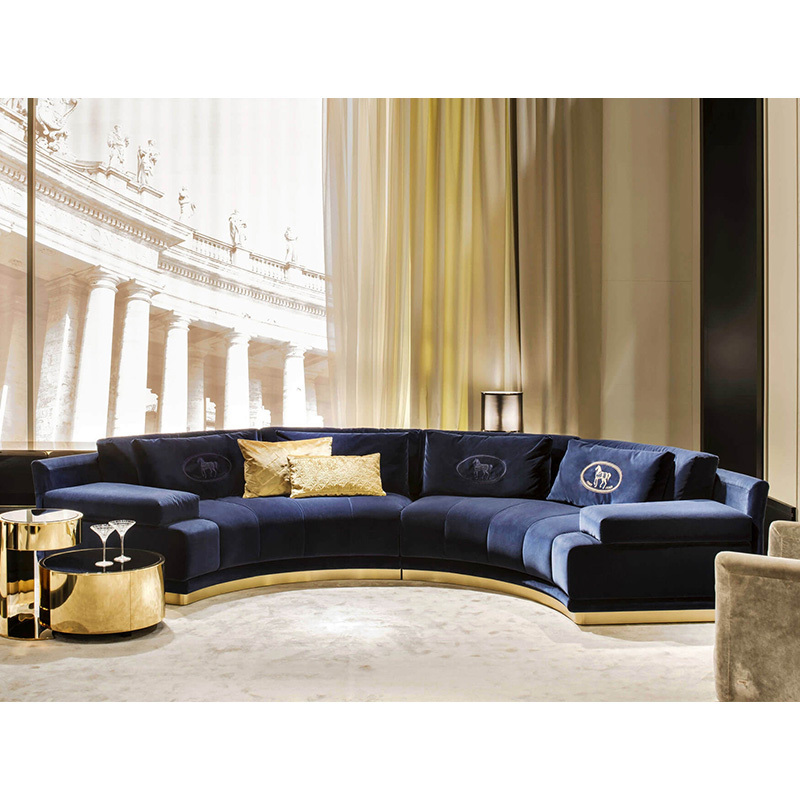 Nordic Italy light luxury simple metal stainless steel 4-seat sofa, postmodern velvet home art sofa chair