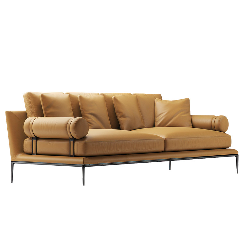 Italian minimalist sofa living room straight row designer leather light luxury villa Large floor, 2 seats