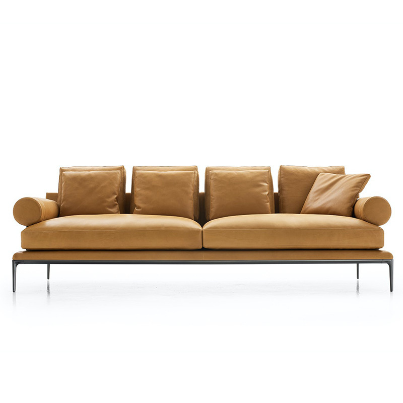 Italian minimalist sofa living room straight row designer leather light luxury villa Large floor, 2 seats