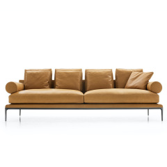 Italian minimalist sofa living room straight row designer leather light luxury villa Large floor, 2 seats
