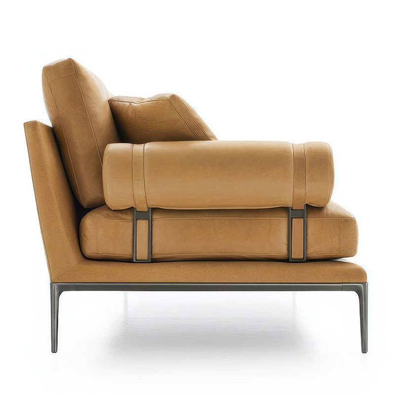 Italian minimalist sofa living room straight row designer leather light luxury villa Large floor, 2 seats