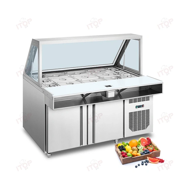 IT-SW-1.2 Commercial Pizza Fruit Display Counter Fridge Freezer Salad Bar Chiller Refrigerator