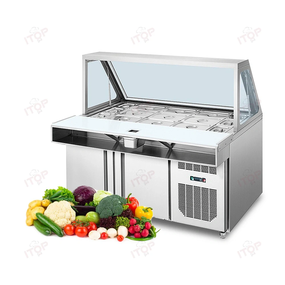 IT-SW-1.2 Commercial Pizza Fruit Display Counter Fridge Freezer Salad Bar Chiller Refrigerator