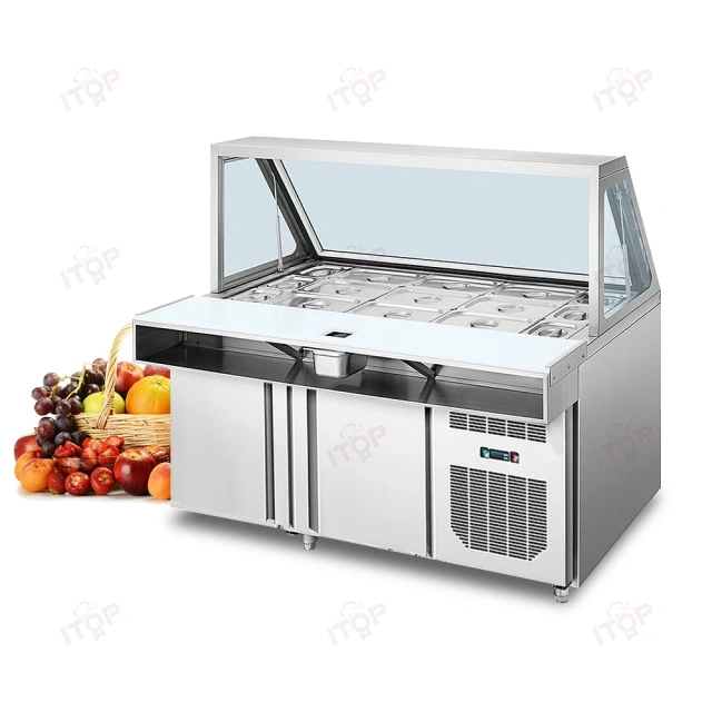 IT-SW-1.2 Commercial Pizza Fruit Display Counter Fridge Freezer Salad Bar Chiller Refrigerator