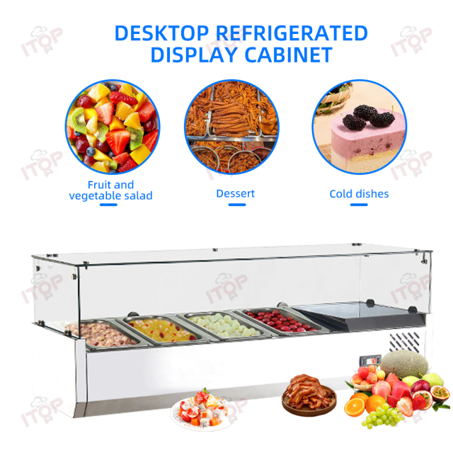 IT-SDC-4G 4/5/7 Gn Pans Glass Cover Commercial Electric Salad Countertop Showcase Freezer