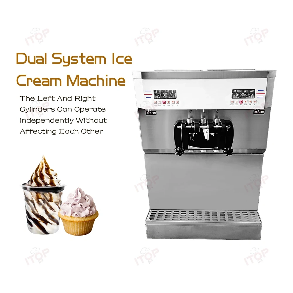 IT-ICM58L-6D Air Pump Commercial Table Top Three Flavors Soft Serve Dual System Ice Cream Machine