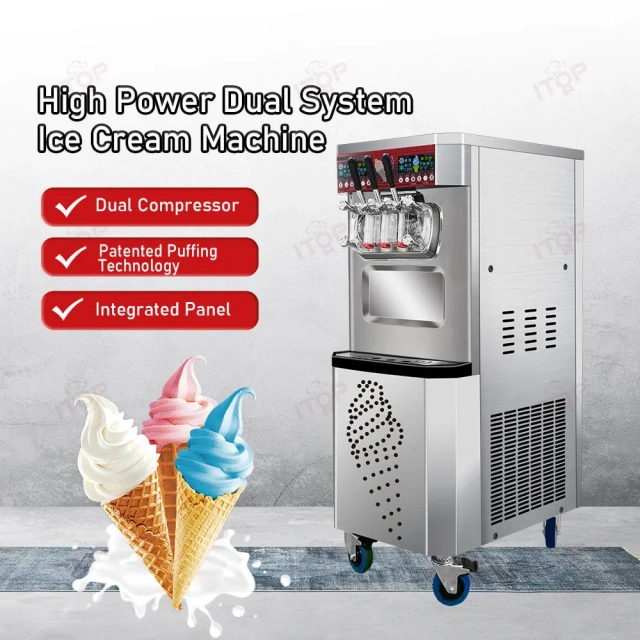 IT-SICM-68LC 68L/H Gelato Maker Hotel 7 Days Pre-cooling Fresh Dual Operating System Soft Ice Cream Machine