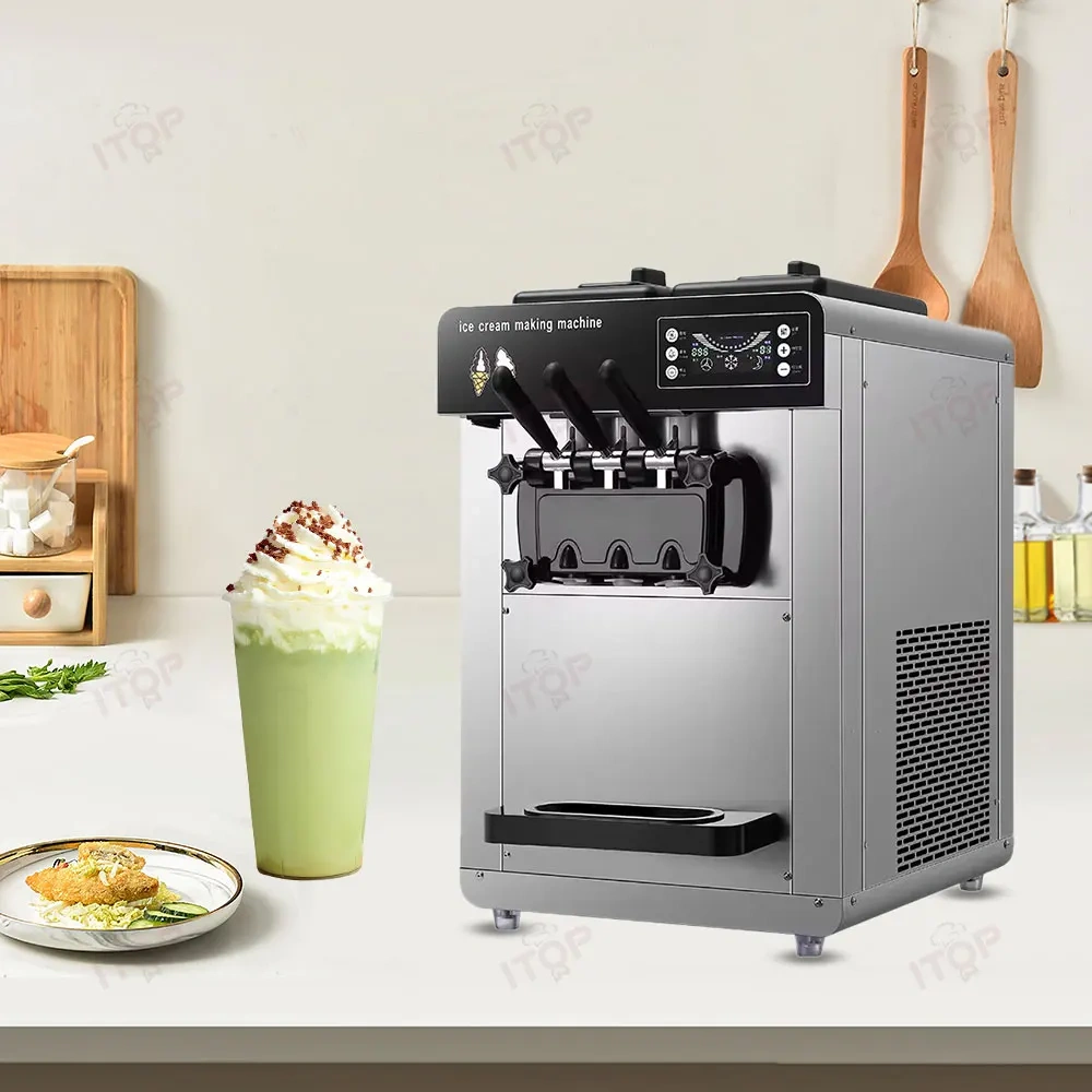 IT-SICM-603 Table Top 100pcs/h 6L*2 Hopper Commercial 3 Flavor Soft Serve Ice Cream Maker Machine