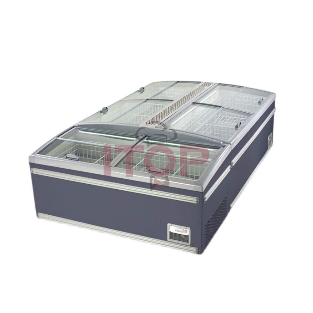 IT-IF-2.1M Combine Commercial Supermarket 2.1M 1100L Refrigeration Curved Glass Top Island Display Freezer