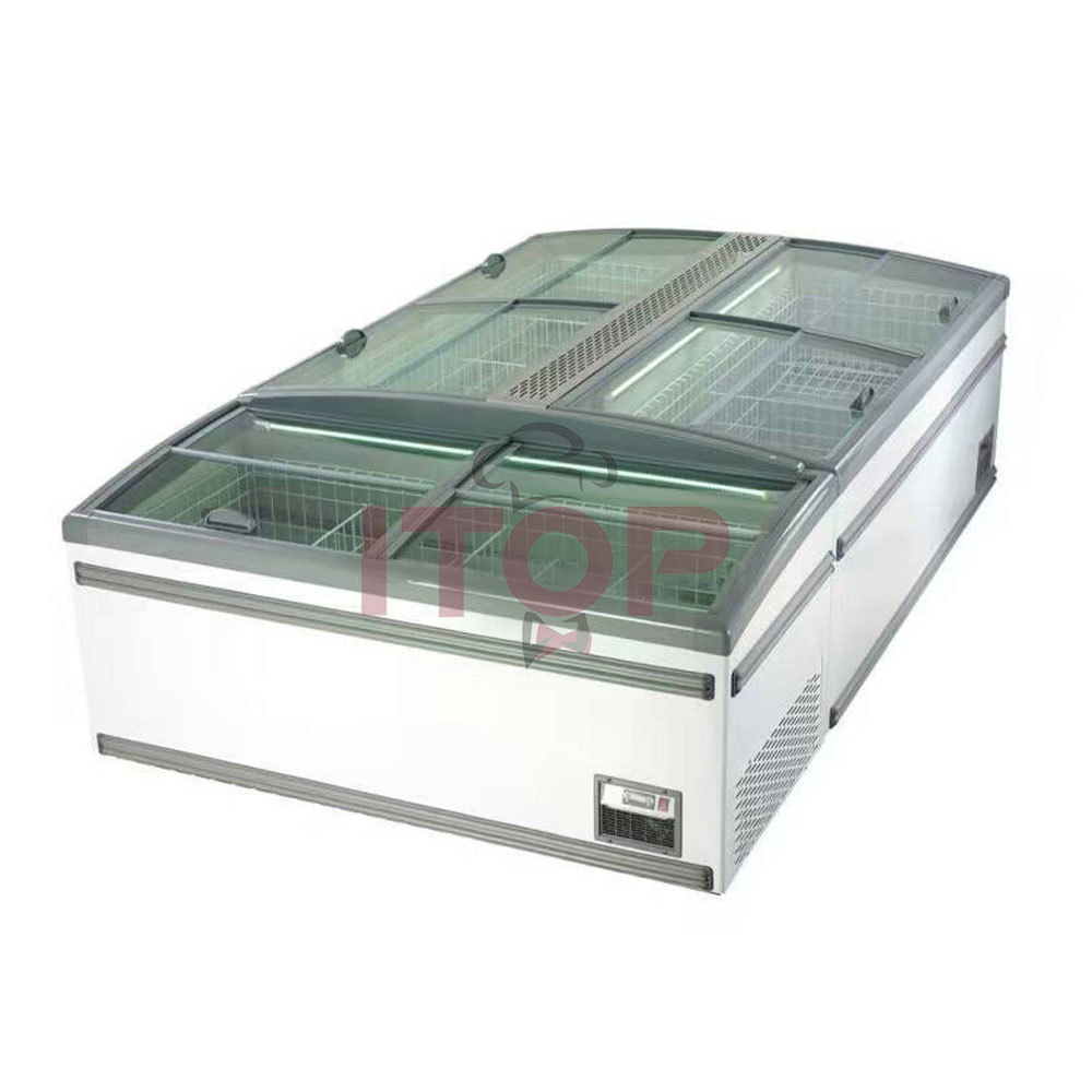 IT-IF-2.1M Combine Commercial Supermarket 2.1M 1100L Refrigeration Curved Glass Top Island Display Freezer