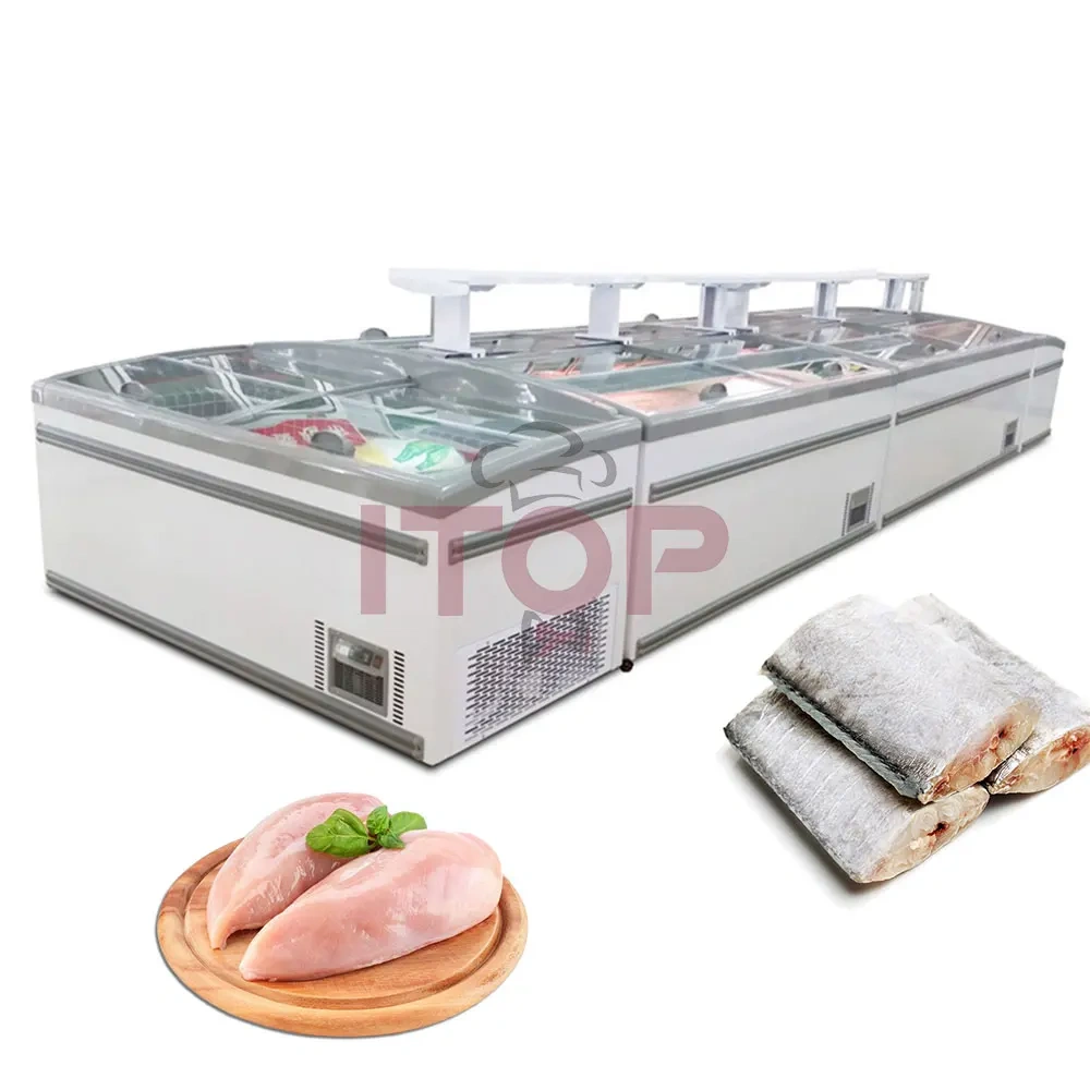 IT-IF-2.1M Combine Commercial Supermarket 2.1M 1100L Refrigeration Curved Glass Top Island Display Freezer