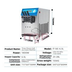 IT-SIC-6.5L Commercial Countertop Ice Cream Machine 28L/H Automatic Italian Ice Cream Maker