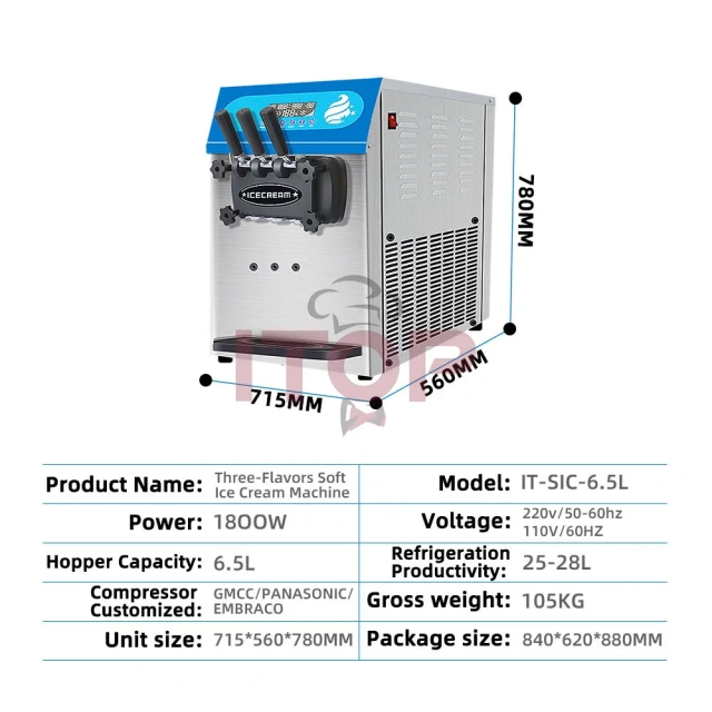 IT-SIC-6.5L Commercial Countertop Ice Cream Machine 28L/H Automatic Italian Ice Cream Maker