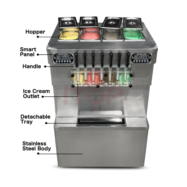 IT-VIC7-4H Commercial 60-65L/H 7 Flavors Fruit Yogurt Soft Serve Ice Cream Machine