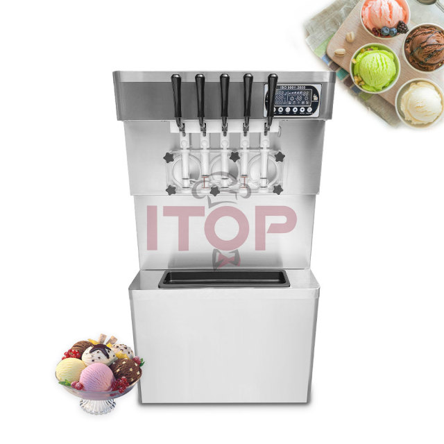 IC-VIC5-38W Commercial Touch Screen 55L/H 5 Mixed Flavors Soft Serve Ice Cream Making Machine
