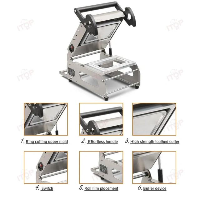 FR160E FR220E Square Shape Electric Heating Manual Tray Sealer Disposable Lunch Box Packaging Machine