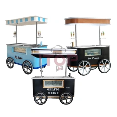 IT-ICC-M1 Ice Cream Display And Selling Cart Hand Push Gelato Showcase Cart Freezer Ice Cream Vending Carts