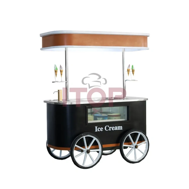 IT-ICC-M1 Ice Cream Display And Selling Cart Hand Push Gelato Showcase Cart Freezer Ice Cream Vending Carts