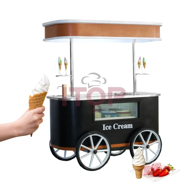 IT-ICC-M1 Ice Cream Display And Selling Cart Hand Push Gelato Showcase Cart Freezer Ice Cream Vending Carts
