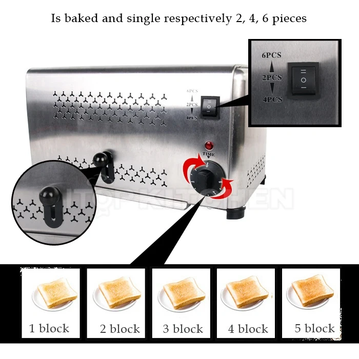 Commercial Stainless Steel Electric Bread Toaster Machine 6 Slice Breakfast Toaster