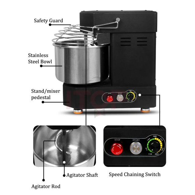 Tabletop Variable Frequency Speed Adjustable Commercial Flour Mixer Kneading Dough Machine