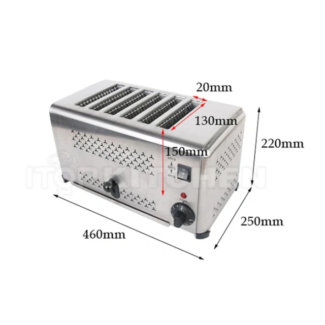Commercial Stainless Steel Electric Bread Toaster Machine 6 Slice Breakfast Toaster