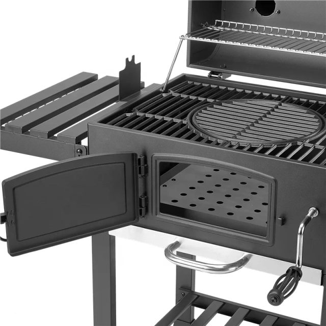 Outdoor Commercial Charcoal Rotisserie Rotating BBQ Grill Cast Iron Barbecue Carbon Smokers Grill Trolley