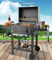 Outdoor Commercial Charcoal Rotisserie Rotating BBQ Grill Cast Iron Barbecue Carbon Smokers Grill Trolley