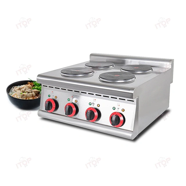Commercial Electric Cooking Stove 8kw Countertop 4 Head Food Cooker Combination Cooking Range