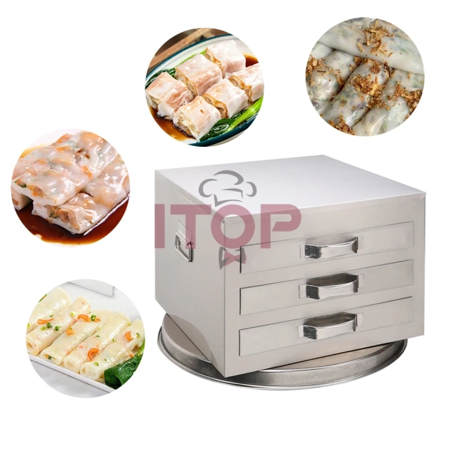 Commercial Stainless Steel 3 Layers Vermicelli Roll Steamer Cabinet Machine Rice Noodle Rolls Making Machine