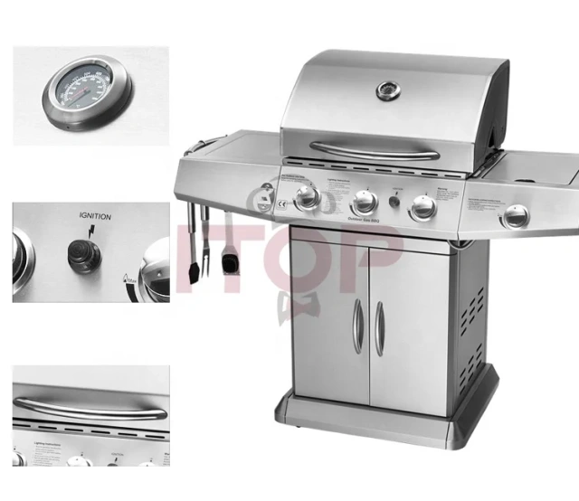 Home Family 4 Burners Barbecue Machine Stainless Steel Outdoor Grill Villa Party Gas Grill Machine With CE